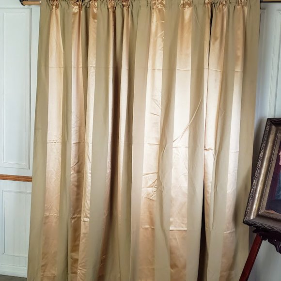 Country Curtain Panels (2) Light Gold Satin Stripe 99W x 84L Cotton Blend Lined - Picture 8 of 10
